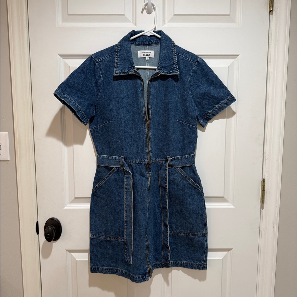Reformation Blue Denim Zip-Up Dress